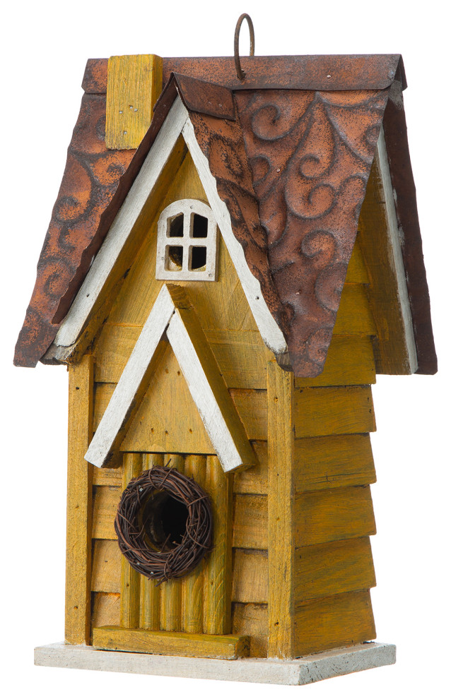 12"H Retro Distressed Solid Wood Cottage Birdhouse Farmhouse