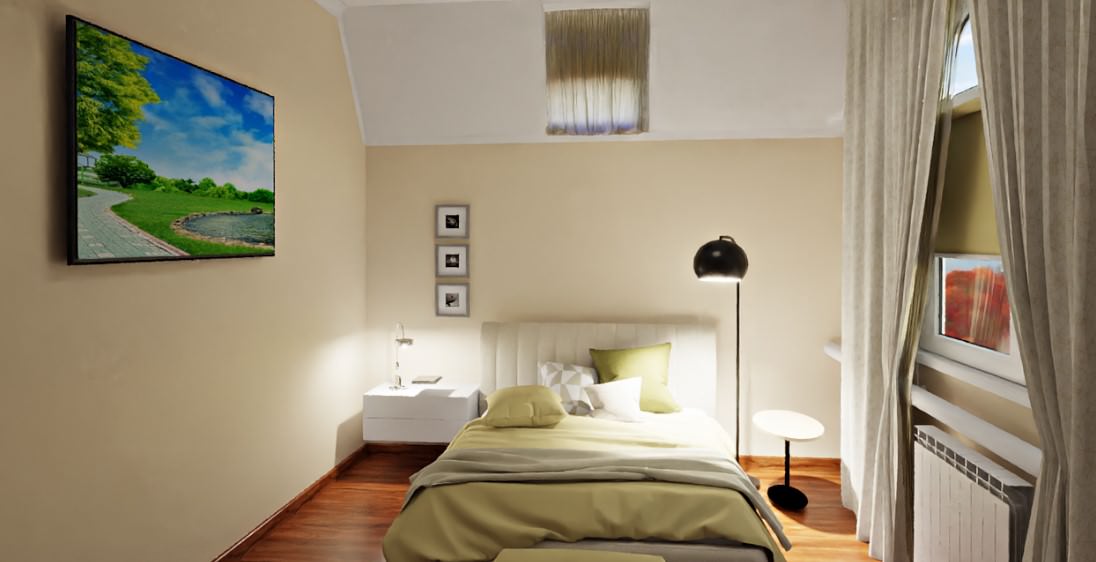 Подбор планировочного решения, создание визуализации спальни в загородном доме