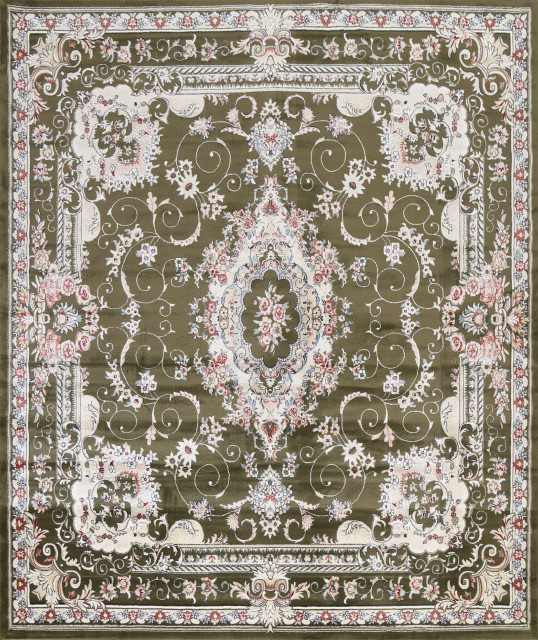 Green Floral Medallion Transitional Turkish Rug Oriental Carpet 10x10