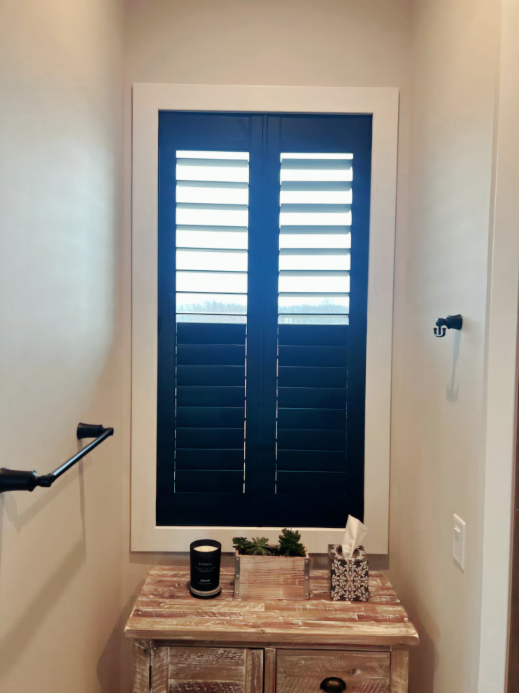 BLACK PLANTATION SHUTTERS - BLACK WINDOWS - FARMHOUSE