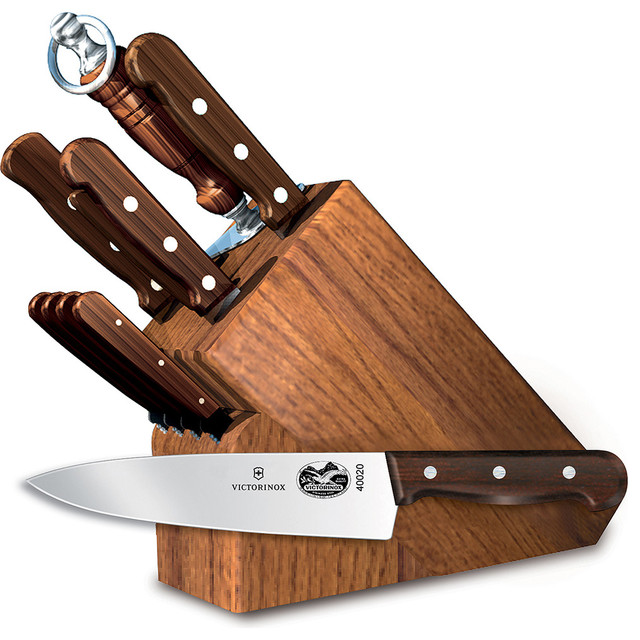 victorinox 11-piece knife set with oak block base, rosewood victorinox 11-piece knife set with oak block base, rosewood