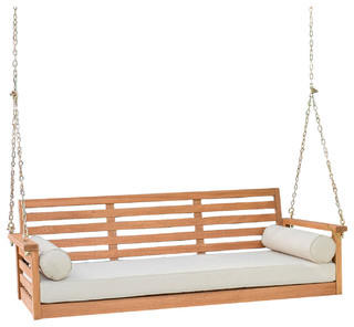 Deep Seat Wood Porch Swing Outdoor Bed With Cushion and 2 Bolster ...