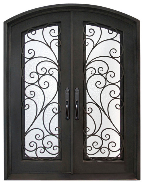 Gloria 72"x96" Wrought Iron Door, 8" Jamb, Aged Bronze Patina, Left Hand