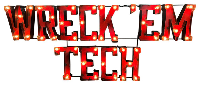Illuminated Texas Tech Red Raiders Wreck'M Tech Recycled Metal Wall ...