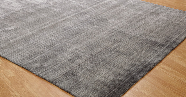 MERIDIAN Gray Fog Hand Made Wool and Silkette Area Rug, Gray, 3'6"x5'6"