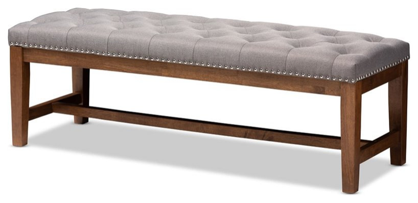 Baxton Studio Ainsley Tufted Bench in Grey and Walnut Brown