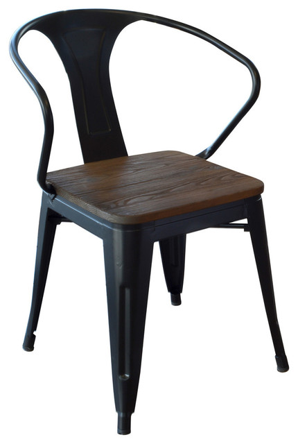Loft Black Metal Dining Chair With Wood, Black Metal Dining Chairs Set Of 4