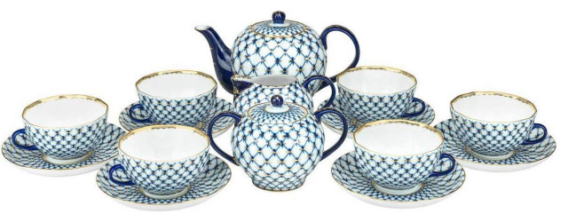 Royalty Porcelain 17-pc Tea Cobalt Blue Set For 6, Bone China Porcelain