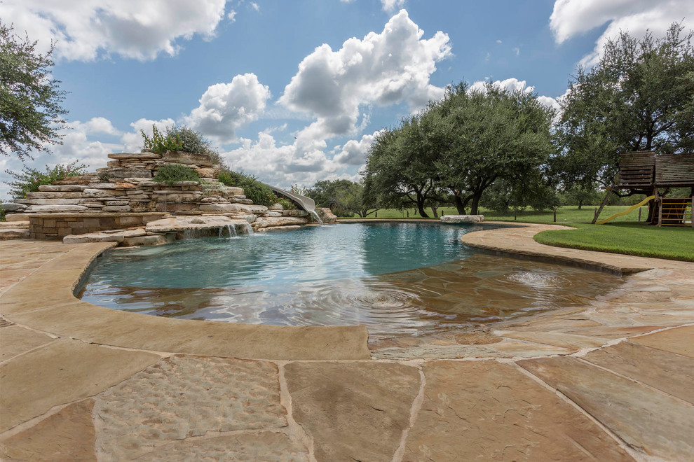 Texas Hill Country Ranch Pool with Water Slide Pool Austin by