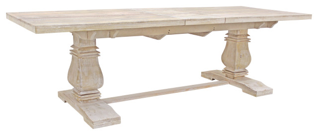 Benedict Extension Dining Table in Mango Solid Wood with White Wash Finish