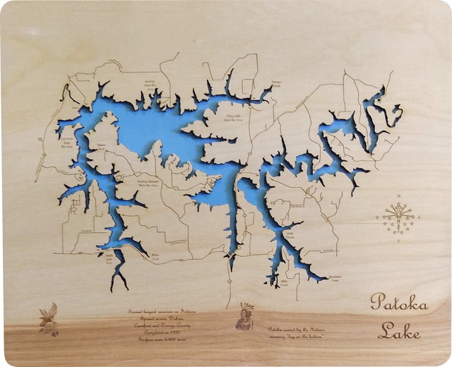Patoka Lake, IndianaWood Lake Map, Small Contemporary Prints And