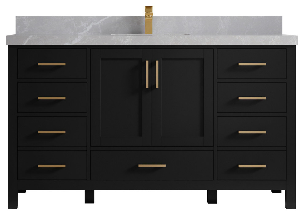 Sonoma 60" Single Sink Reeded Bath Vanity, Black 2" Pearl Gray