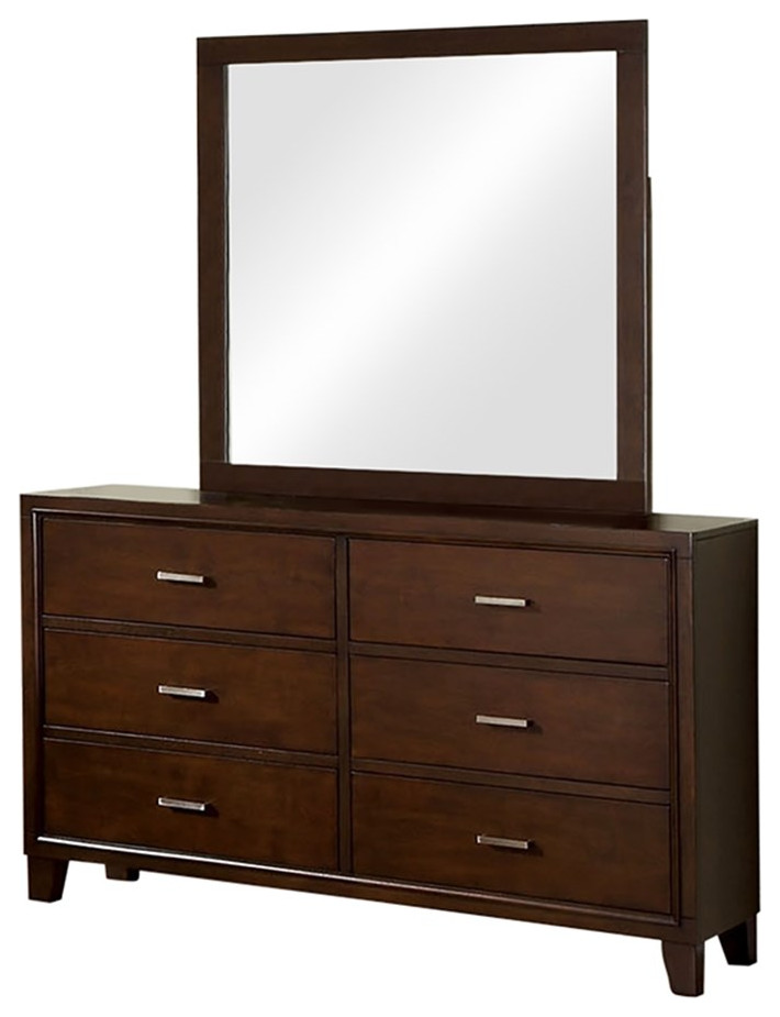 Bowery Hill Wood 2Piece Dresser and Mirror Set in Brown Cherry