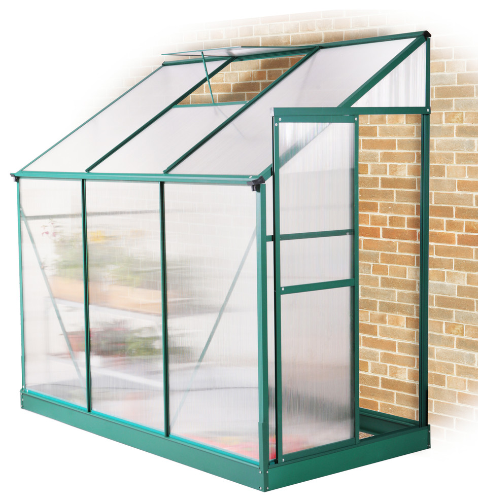 Lacewing™ 6ft x 4ft Deluxe Lean-To Green Aluminium Frame Greenhouse