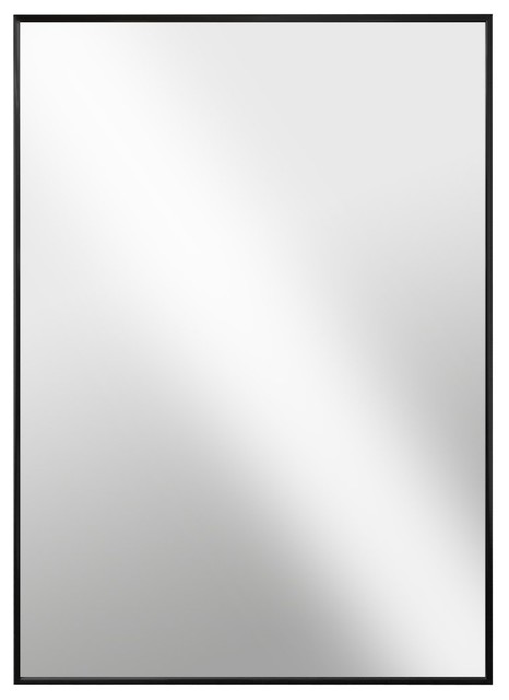 Modern Hanging Framed Wall Mounted Metal Mirror, Black Glossed Aluminum, 30x40