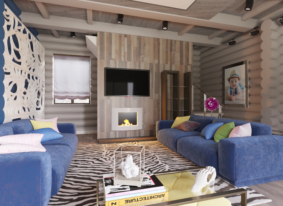 Современный интерьер брусчатого дома