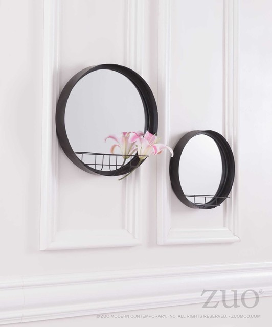 Zuo Modern Round Mirror Shelf Large, Antique Black Industrial Wall