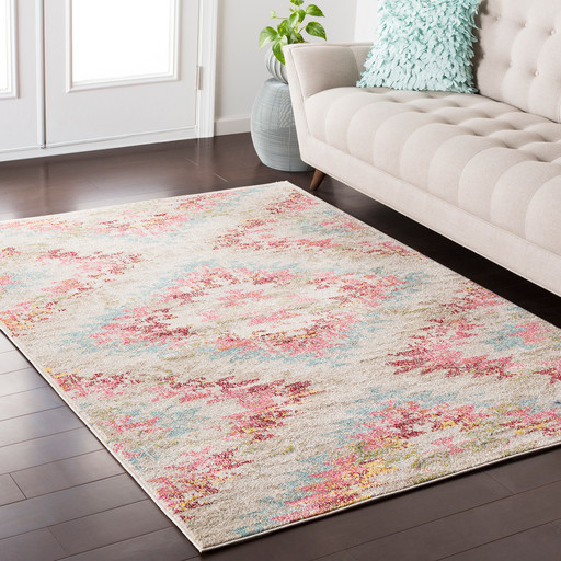 Ailey Bohemian Pink Area Rug, Pink Area Rugs