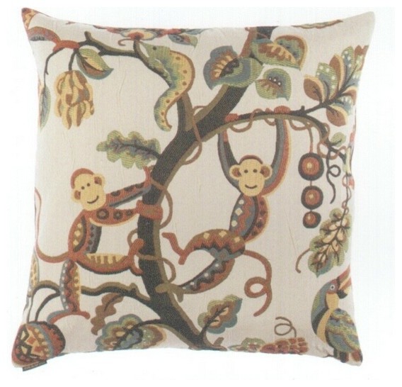 24" x 24" crazy monkey design pattern throw pillow with a feather/down insert an