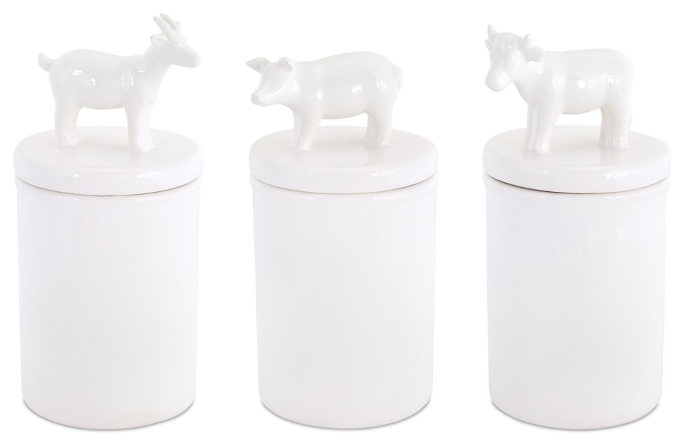 Farm Animal Canisters (Set of 3) 3.75" x 8.5"H Clay Farmhouse