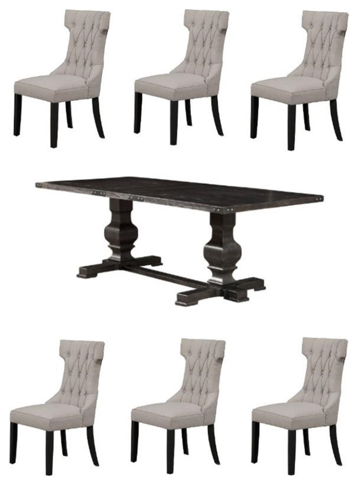 Home Square 7Piece Set with Dining Table and 6 Dining Chairs in Black