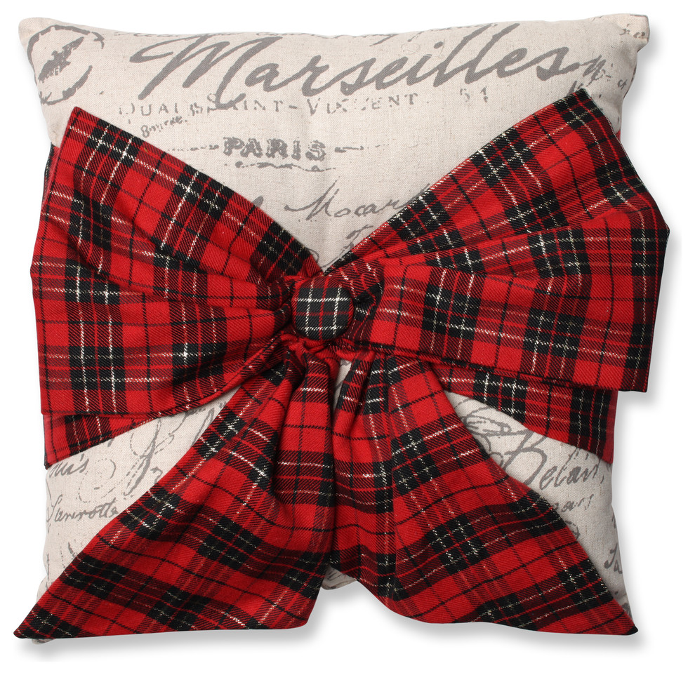 Holiday Plaid Bow Knot Throw Pillow