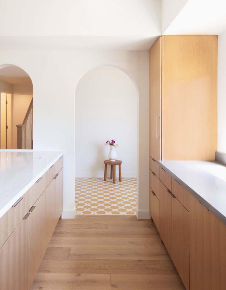 Inspiration for a scandinavian entrance in San Francisco with ceramic flooring and yellow floors.
