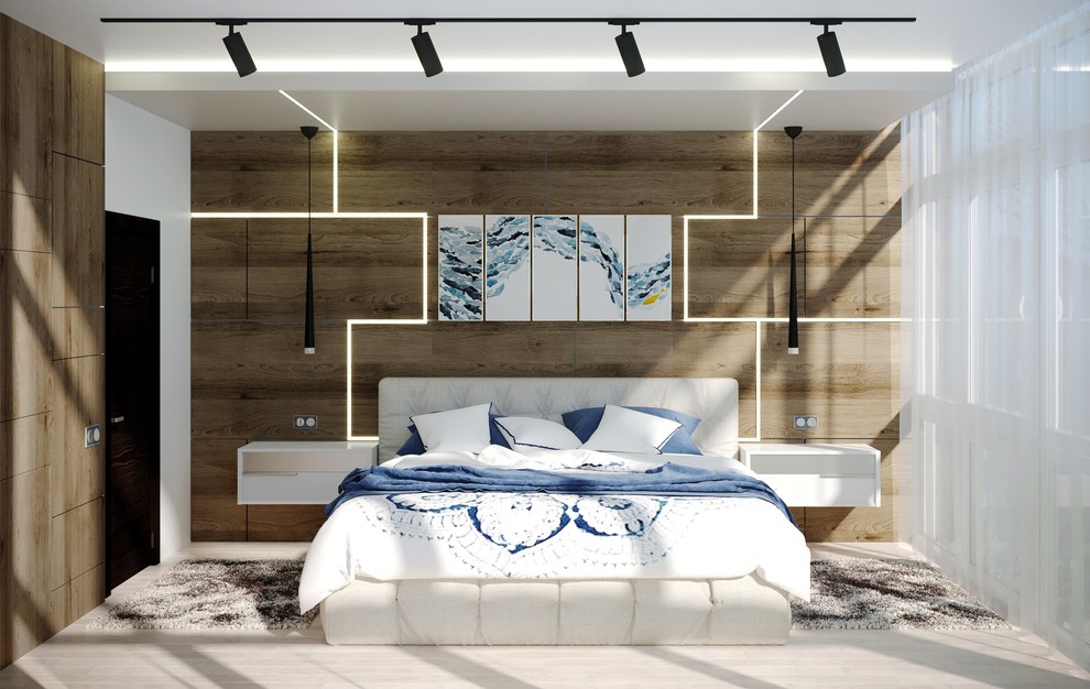 Спальня в коттедже с панорамными окнами