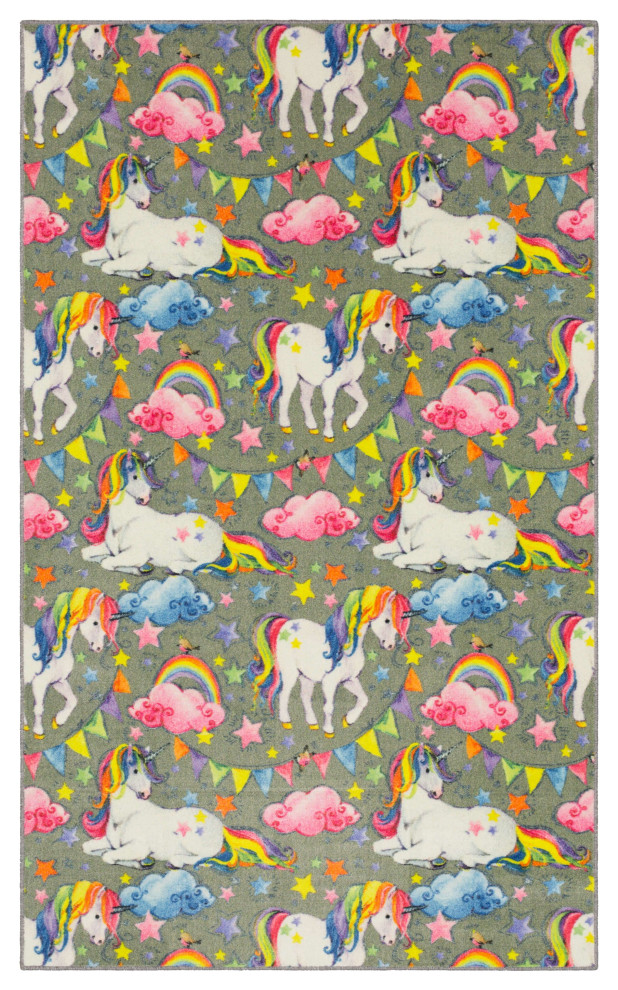 Unicorn Wish Area Rug, Gray, 5' x 8'