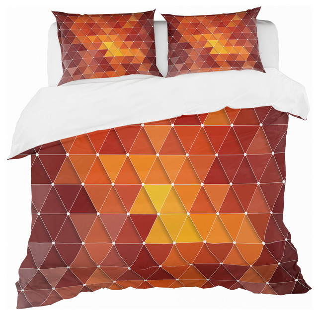 Triangular Geometry In Red And Orange Modern Duvet Cover Set