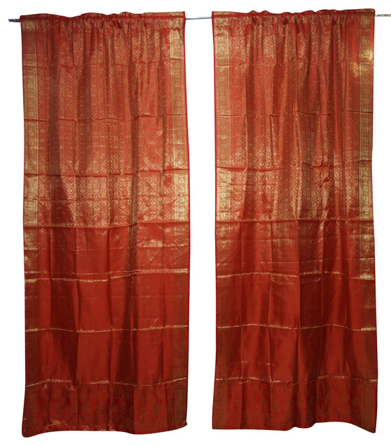 2 Orange Sheer Sari Curtain Drape Rod Pocket Wedding Decor 96x44