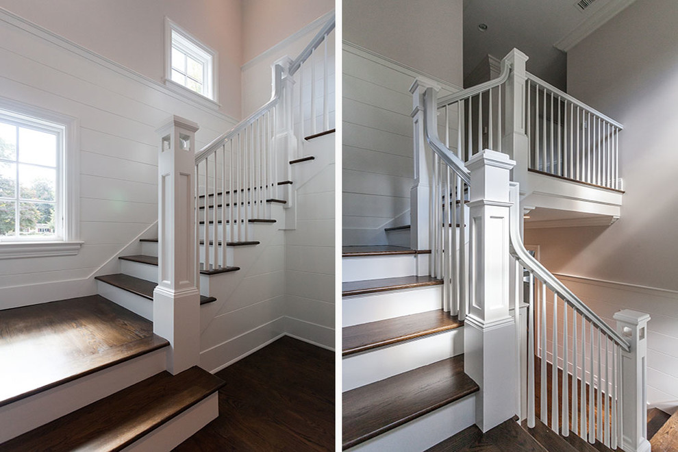Staircase - large transitional wooden straight wood railing staircase idea with painted risers