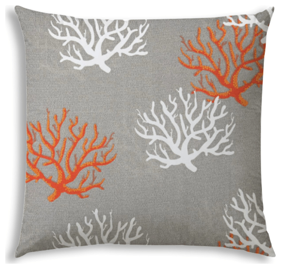 20" X 20" Gray And White Corals Blown Seam Coastal Throw Indoor Outdoor