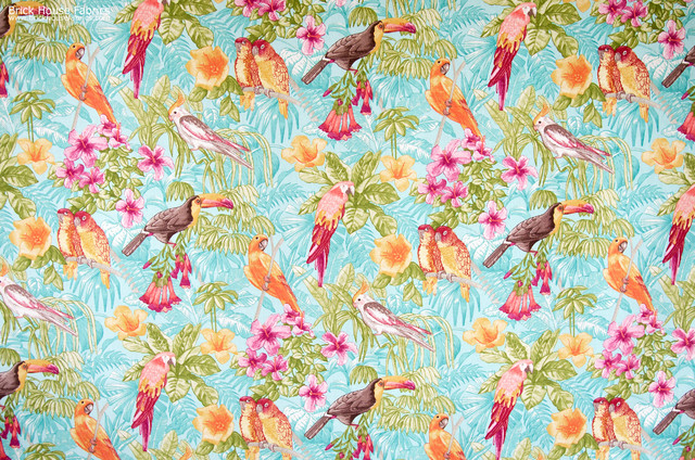 Parrot fabric tropical cockatoo toucan lovebirds aqua