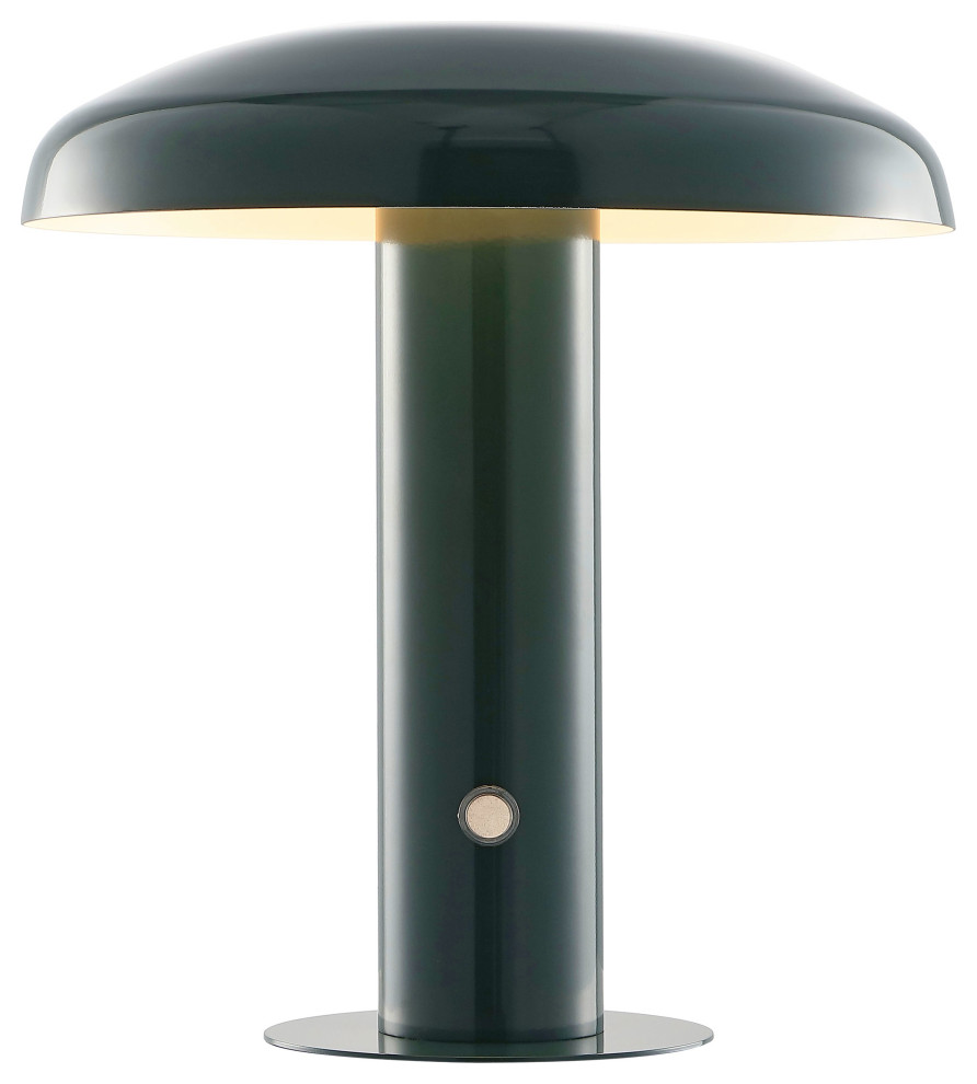 Suillius 11" Rechargeable/Cordless Iron LED Mushroom Table Lamp, Forest Green