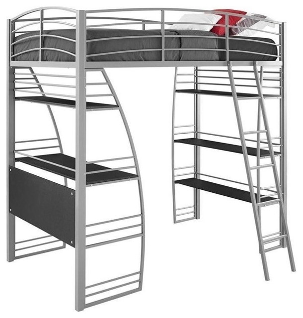 Dhp Studio Loft Bunk Bed Over Desk And Bookcase Twin In Gray