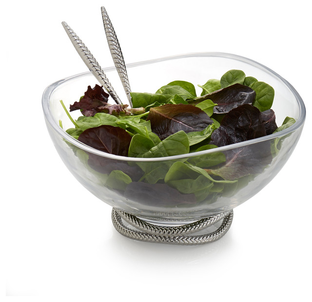 Nambé Braid Glass Salad Bowl With Servers - Contemporary - Serving And  Salad Bowls - by nambe | Houzz