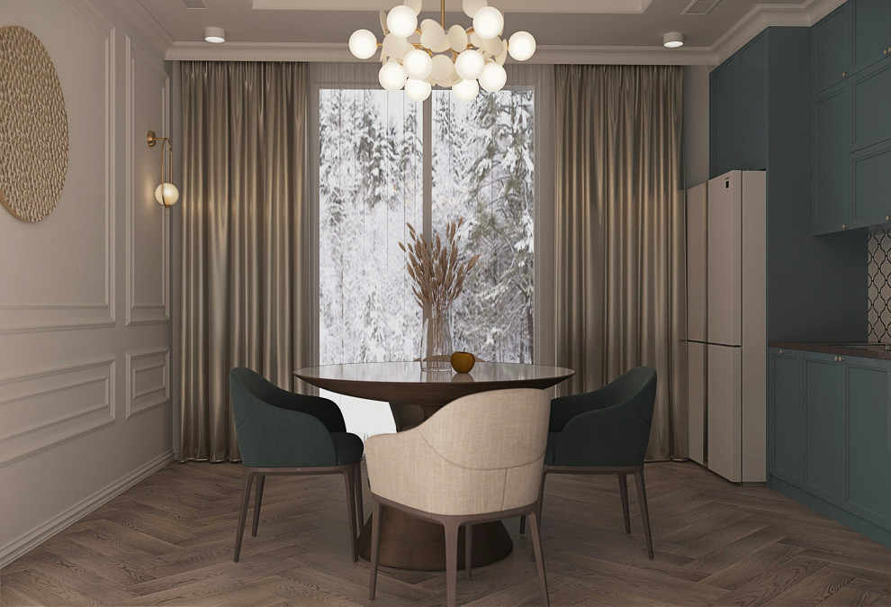 Кухня и гостинная в стиле неоклассика