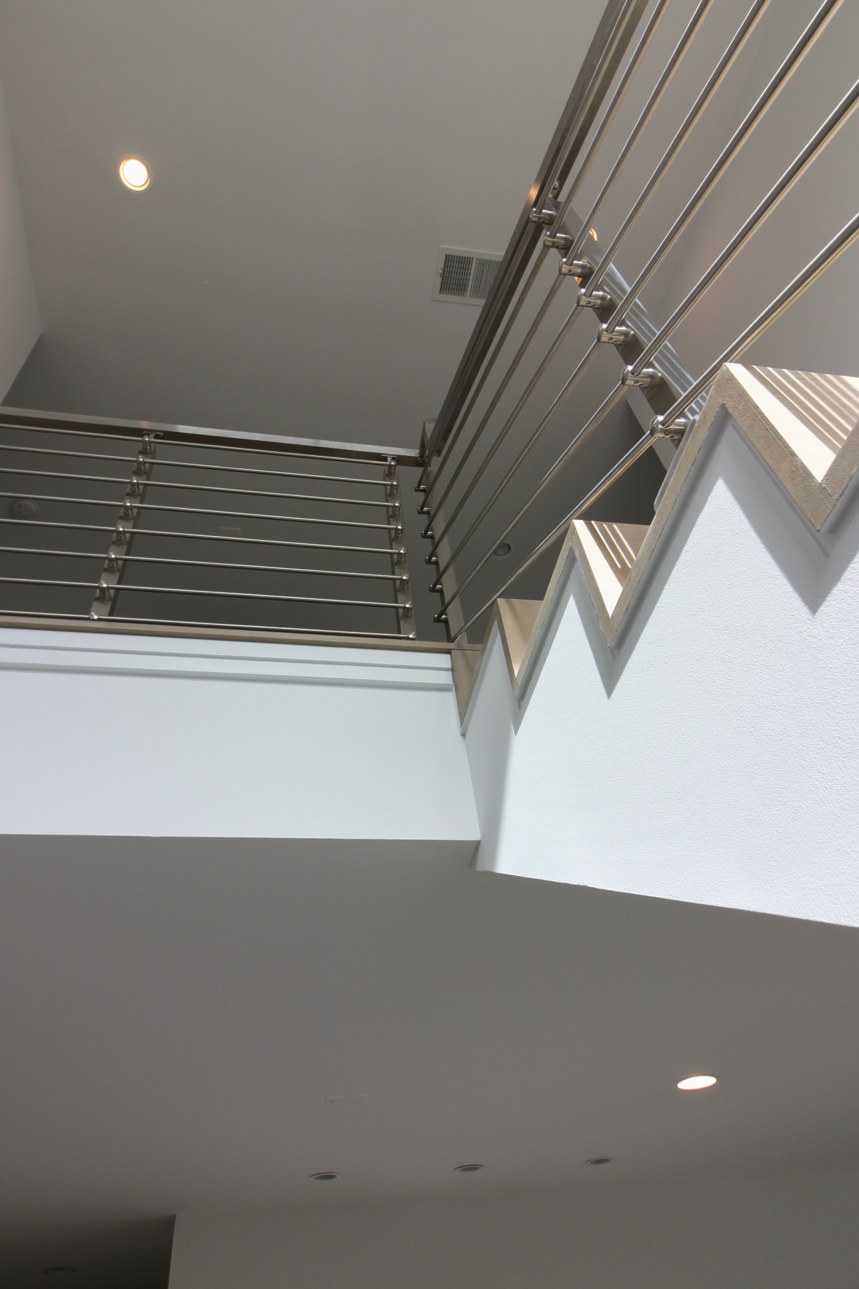 75_Modern Stairway: White O 75_ak & Stainless Steel Balustrade, McLean VA 22101