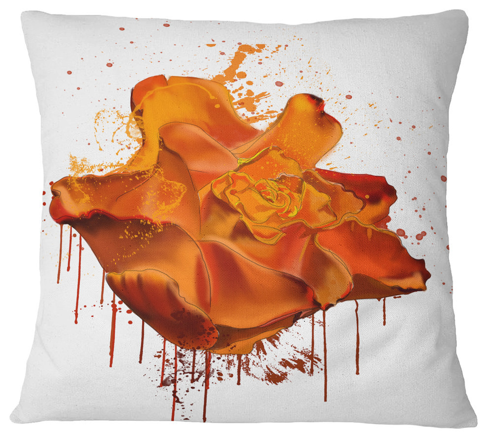 Abstract Brown Rose With Splashes Floral Throw Pillow, 18"x18"