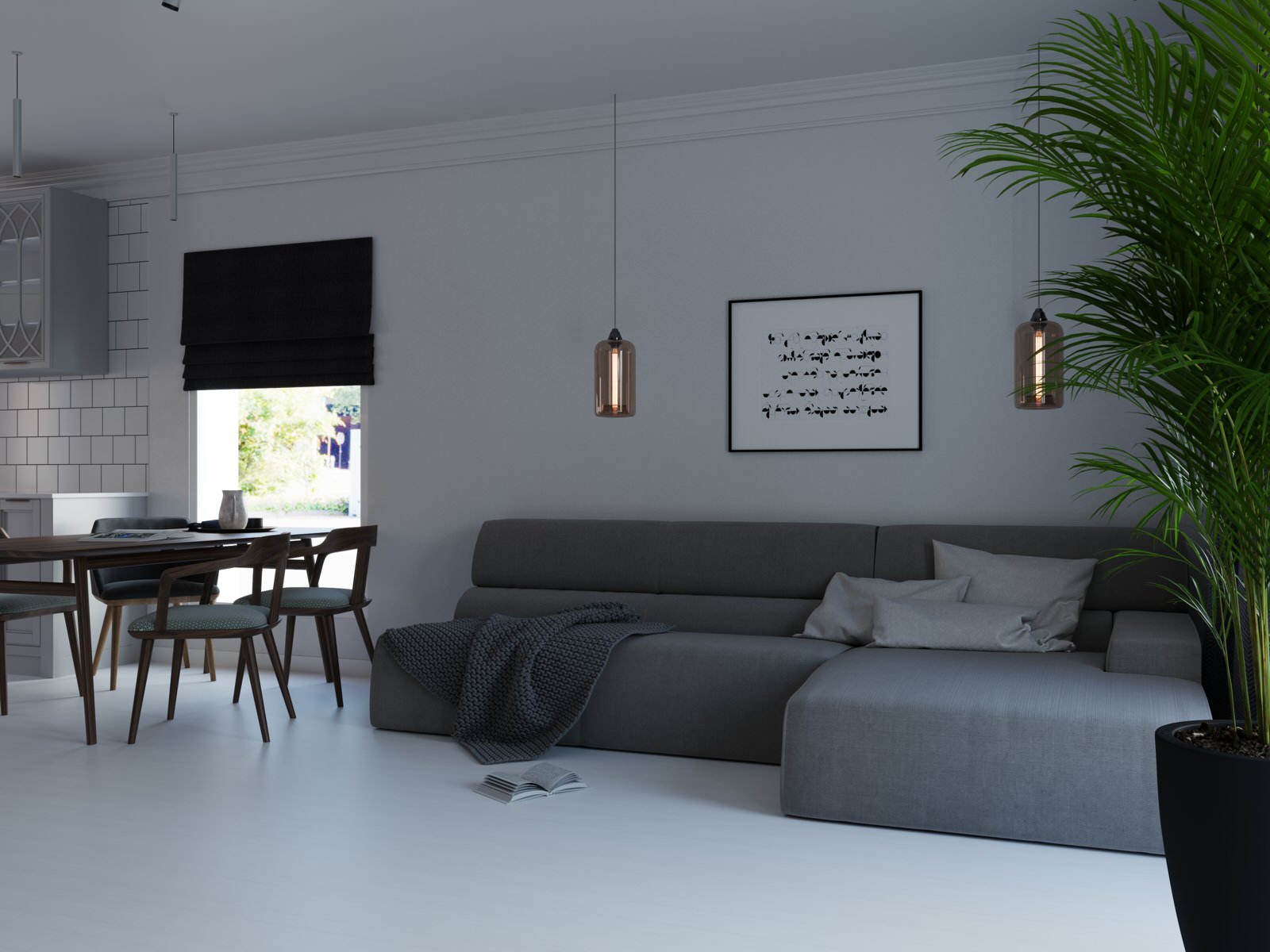 Большая кухня-гостиная в загородном доме