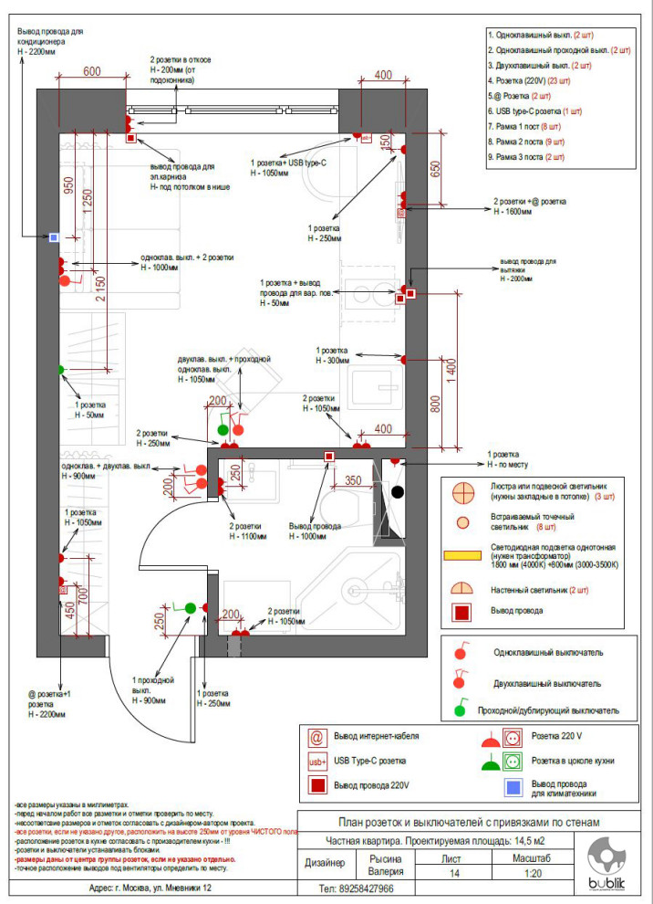 Проект студии 14 кв.м.