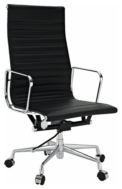 Modern Ribbed High Back Office Chair, White Leather High Back Office Chair