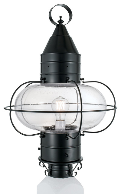 Classic Onion Large 1-Light Outdoor Post Lighting, Black With Seedy Glass