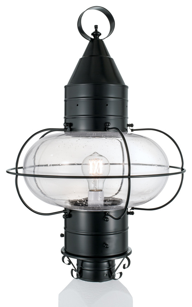 Classic Onion Large 1-Light Outdoor Post Lighting, Black With Seedy Glass