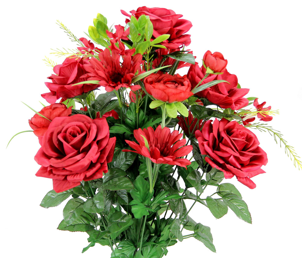 Faux Rose G. Daisy Ranunculus Mixed Flower Bush Traditional