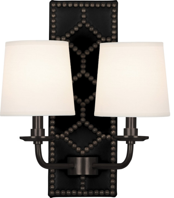 Williamsburg Lightfoot Wall Sconce, Blacksmith Black Leather and Aged Brass