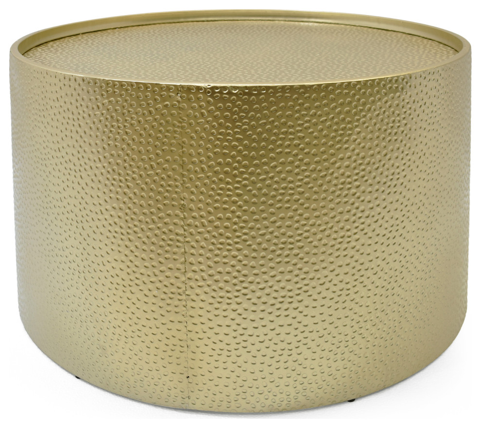 Rache Modern Round Accent Table With Hammered Iron, Gold