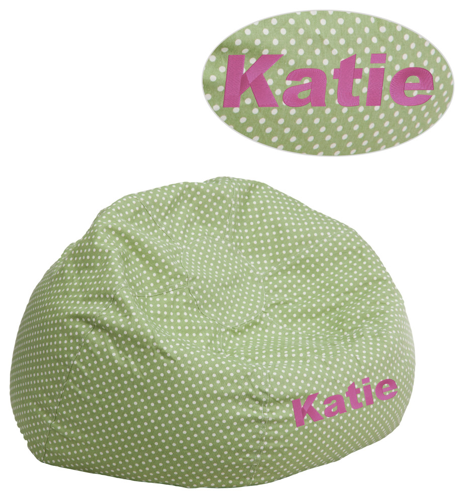Personalized Small Green Dot Bean Bag Chair for Kids and Teens Contemporary Bean Bag Chairs