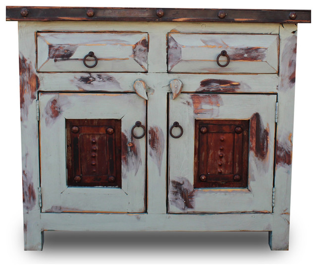 Distressed Bathroom Vanity With Oxidized Panels Southwestern Distressed Bathroom Vanity With Oxidized Panels